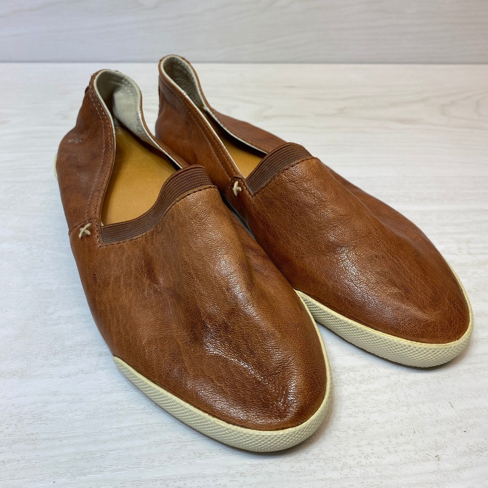 Frye Womens 7.5 Melanie Slip On Sneakers Cognac Leather Low Top Flats 3471146